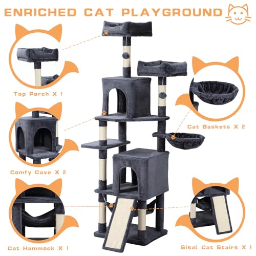 70-Inch Light Gray Cat Tree Tower with Hammock X717
