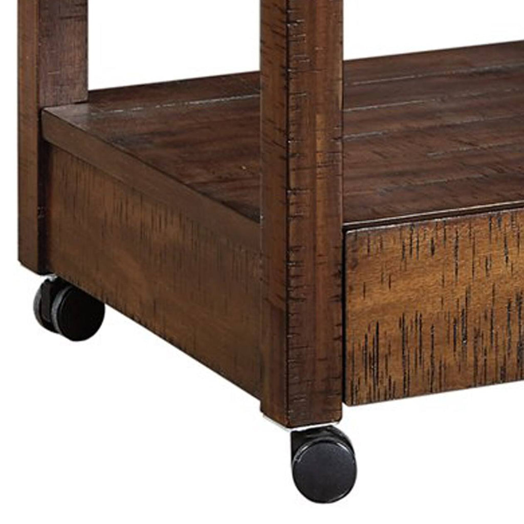 Brown 2 Drawers Wooden Printer Stand with Casters F235