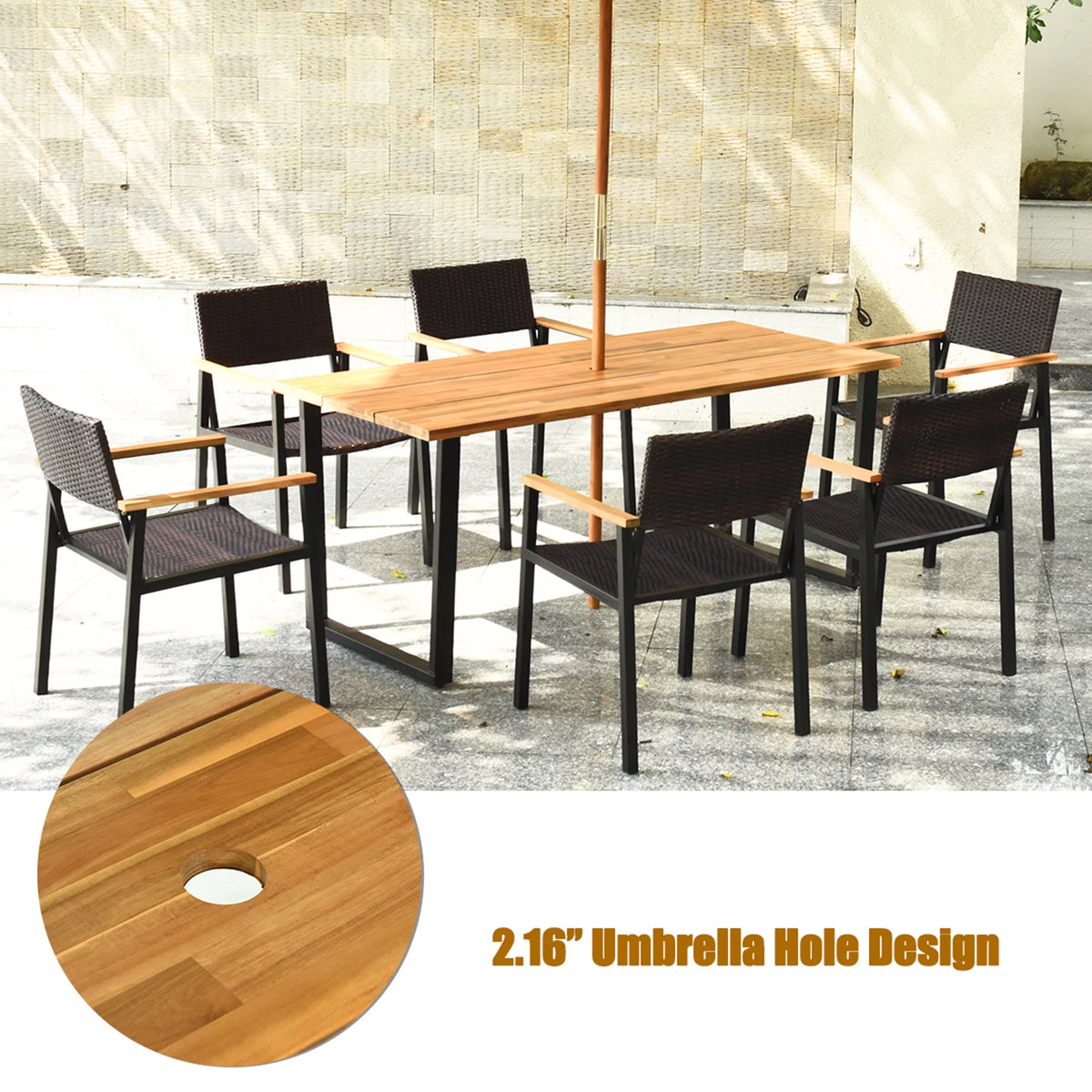 7 Pc Patio Dining Set with Umbrella Hole D25550