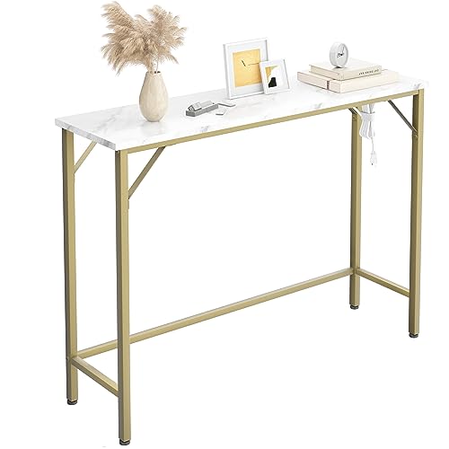 Gold Narrow Console Table with Outlets L280