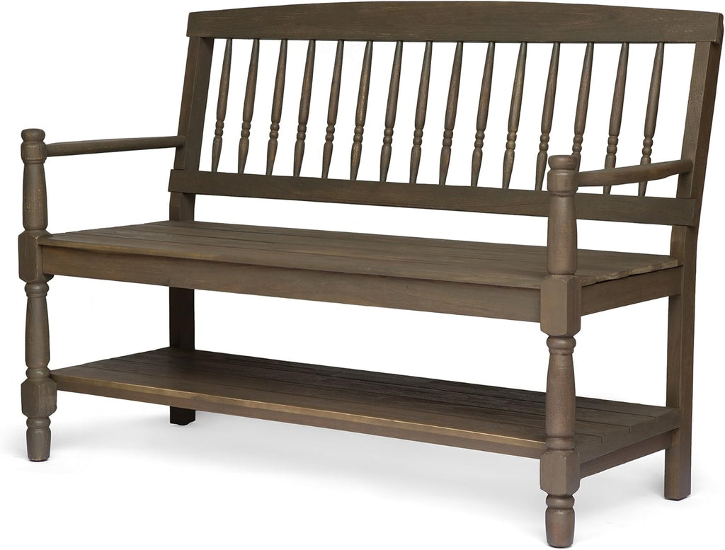 Acacia Wood Outdoor Bench with Shelf C1405