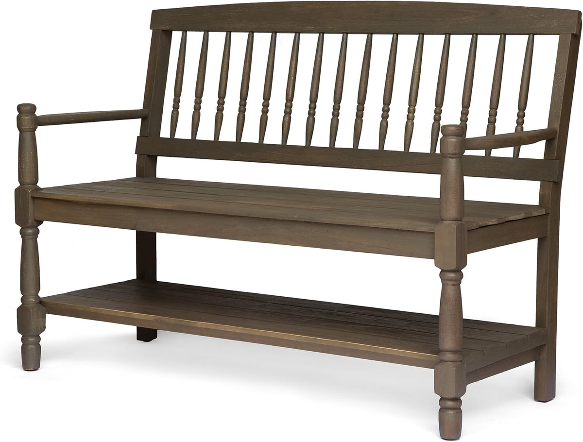 Acacia Wood Outdoor Bench with Shelf C1405
