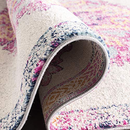 Runner Rug - 2' x 6', Ivory & Fuchsia, Medallion Distressed Design G83246