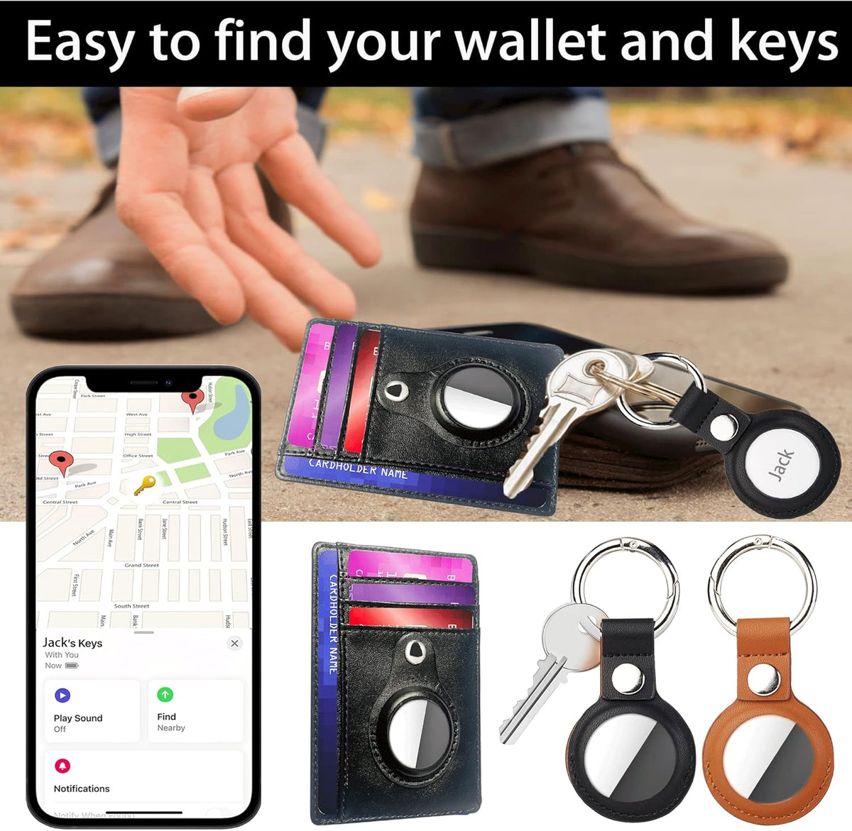 Black Leather Slim Card Holder Wallet with Keychain (2 Pack) G461