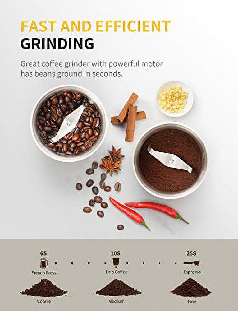 Silver Electric Coffee Grinder with 2 Removable Stainless Steel Bowls R397176