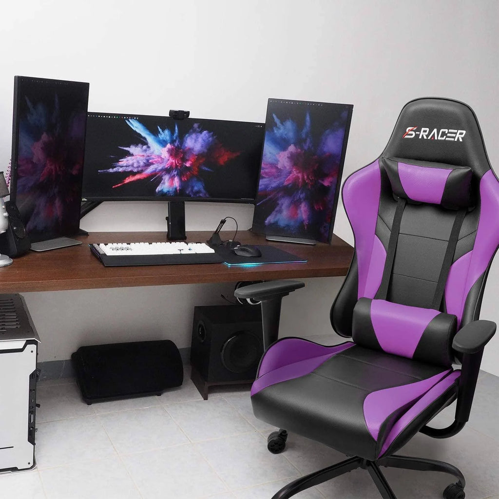 Black PU Leather Ergonomic Gaming Chair with Headrest Y121