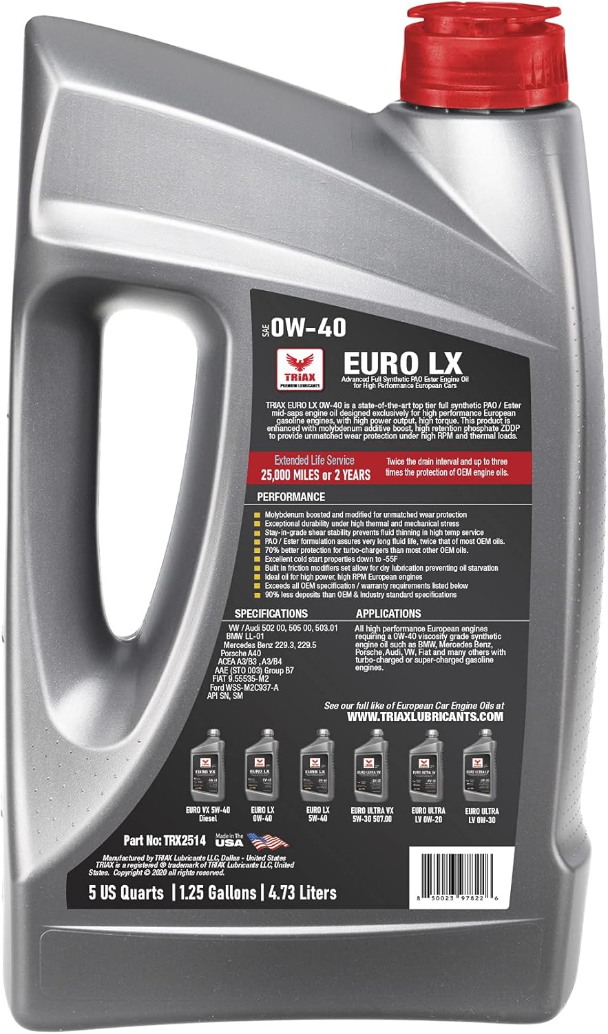 Triax Euro LX 0W-40 Full Synthetic 20K Miles 6 Quart Case Pack of 2 C188