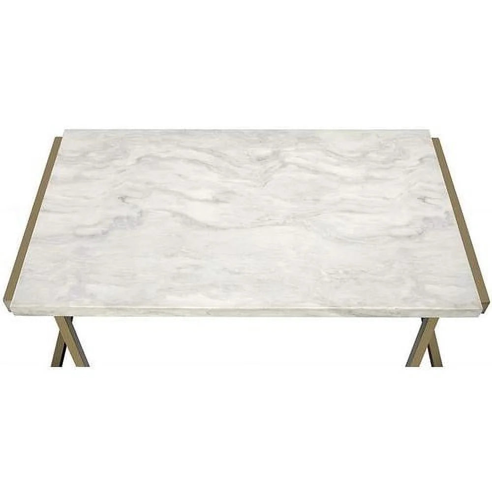 Champagne Beige Faux Marble Top Console Table X40114