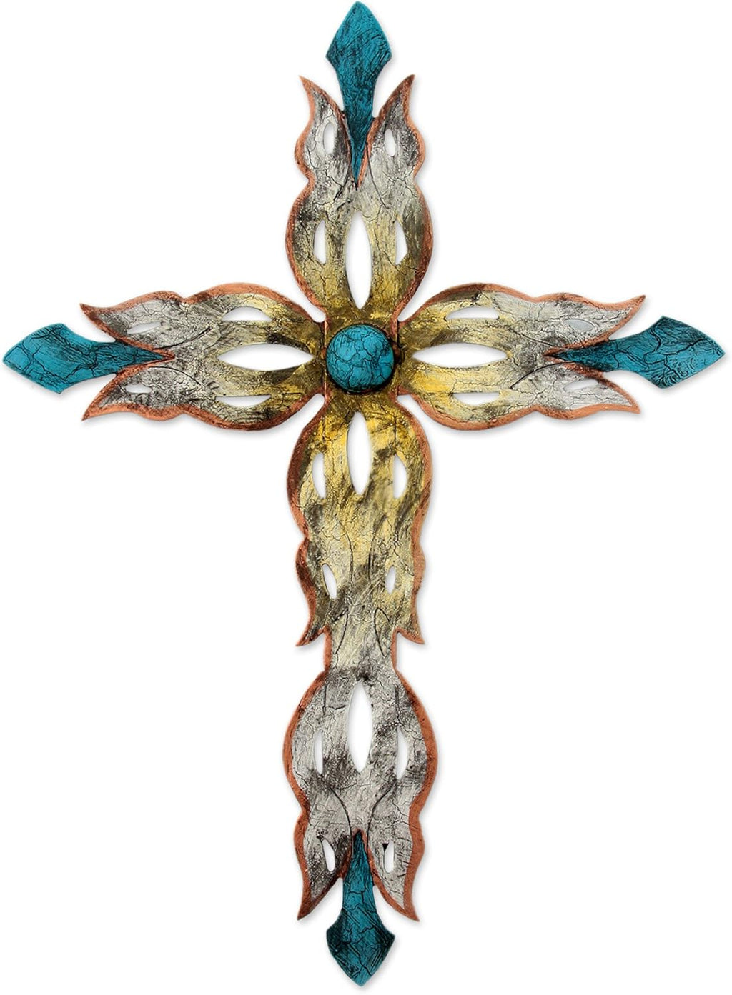 Large Blue and White Steel Cutout Wall Mounted Cross L99831
