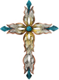 Large Blue and White Steel Cutout Wall Mounted Cross L99831