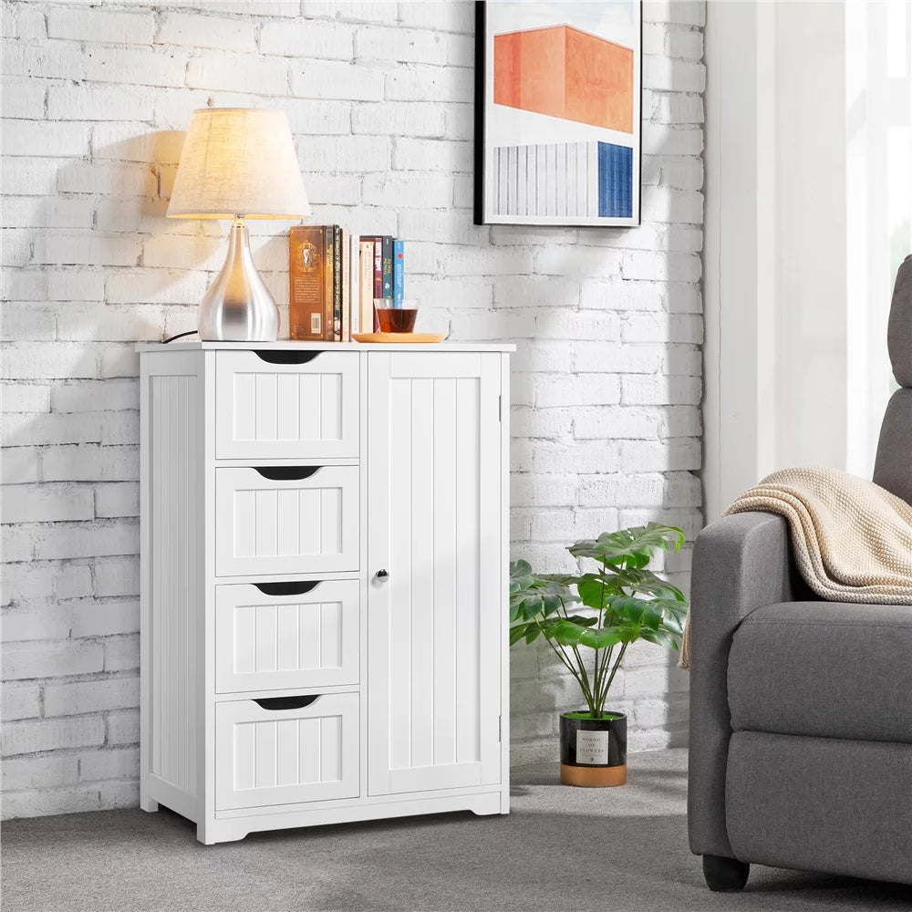 White 4 Drawer Wooden Bathroom Floor Cabinet J745