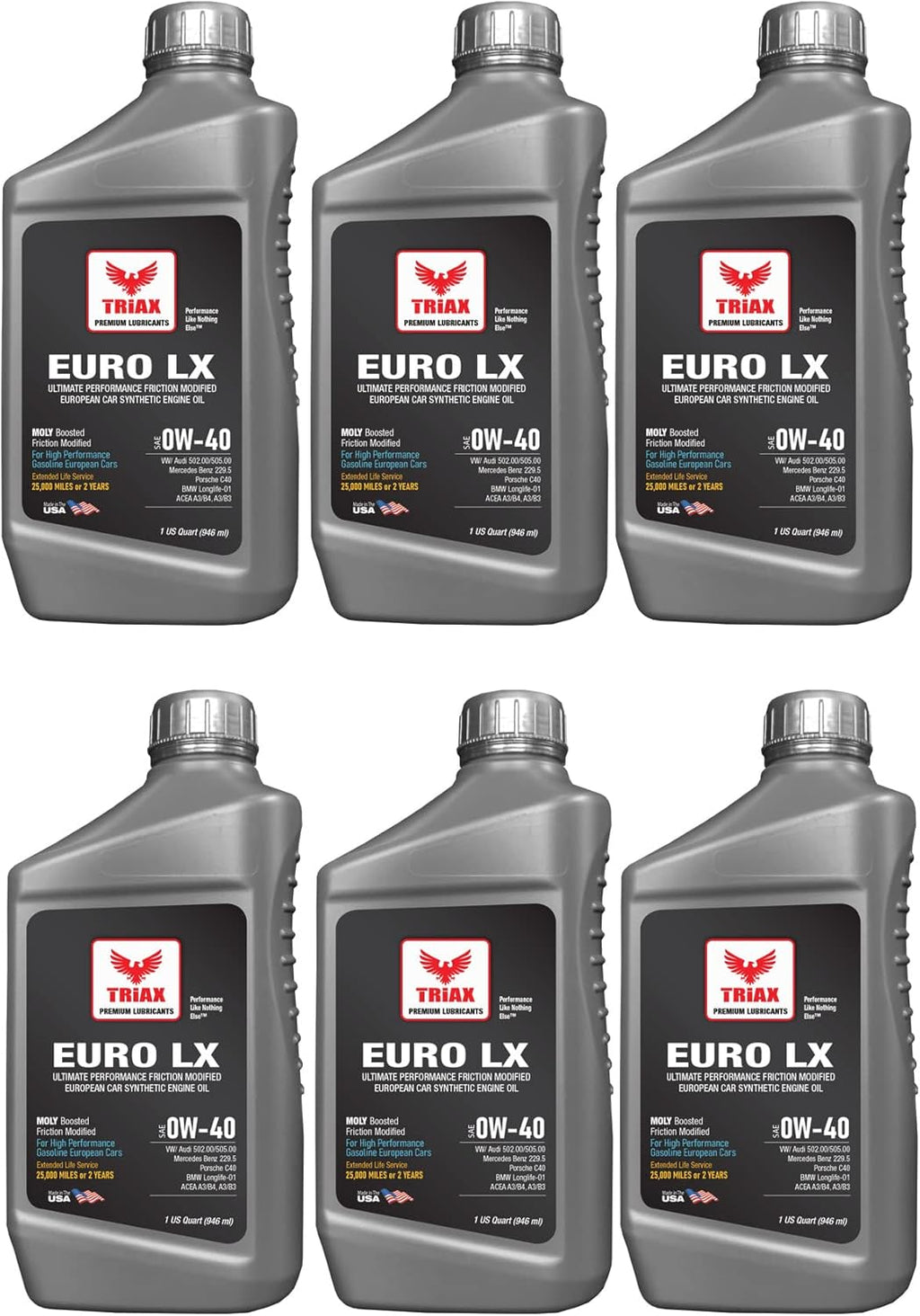 Triax Euro LX 0W-40 Full Synthetic 20K Miles 6 Quart Case Pack of 2 C188