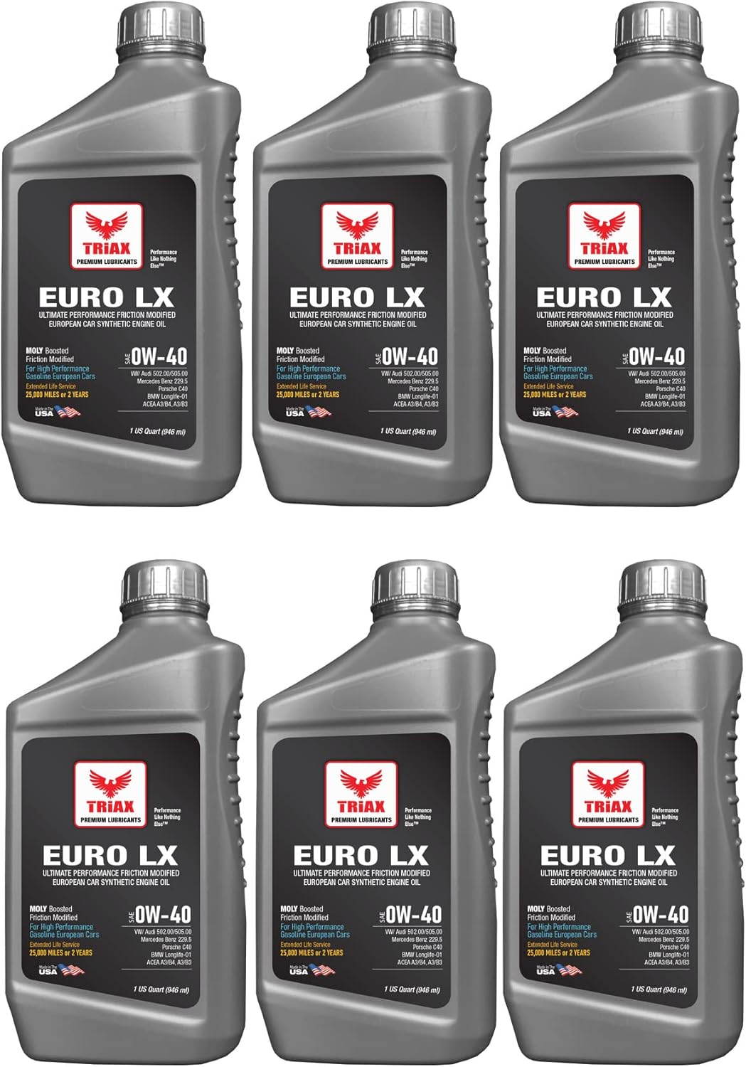 Triax Euro LX 0W-40 Full Synthetic 20K Miles 6 Quart Case Pack of 2 C188