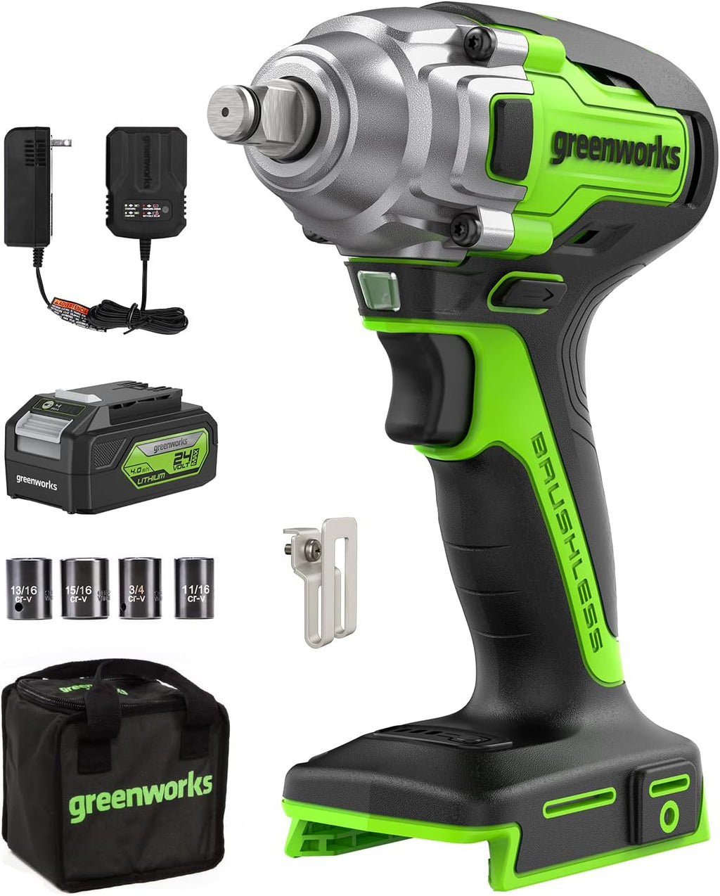 24V Cordless 1/2 Inch Brushless Impact Wrench Kit with 4.0Ah Battery & Charger U616
