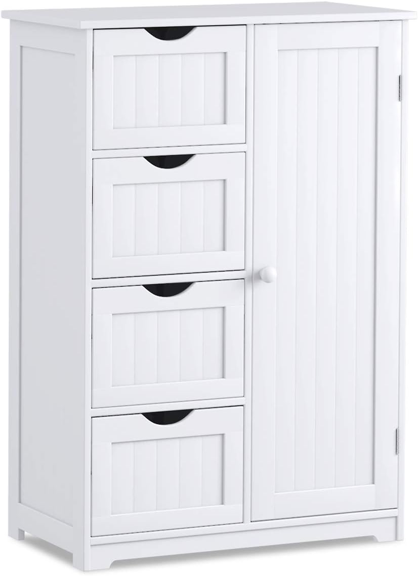 White 1 Door 4 Drawer Wooden Bathroom Floor Cabinet C119