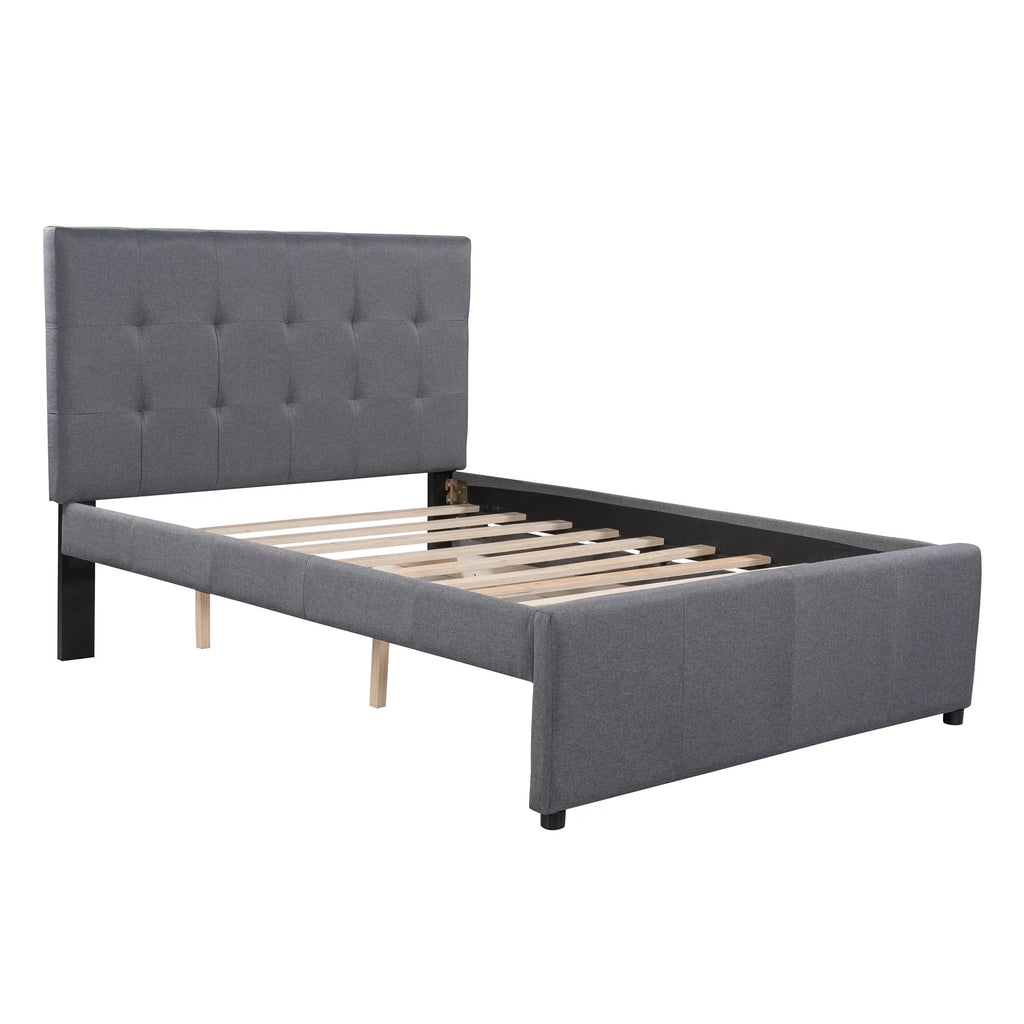 Gray Upholstered Full Size Platform Bed with 2 Drawers B5646