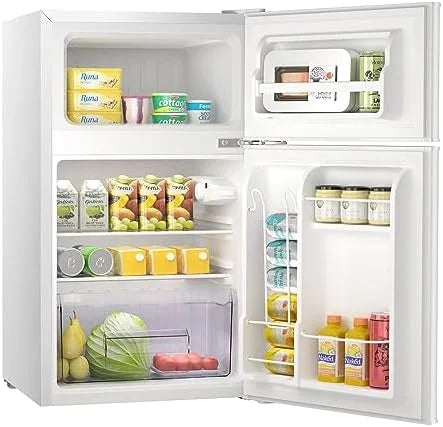 Mini Refrigerator 3.2Cu.Ft Compact Fridge Double Doors Freezer Grey E131