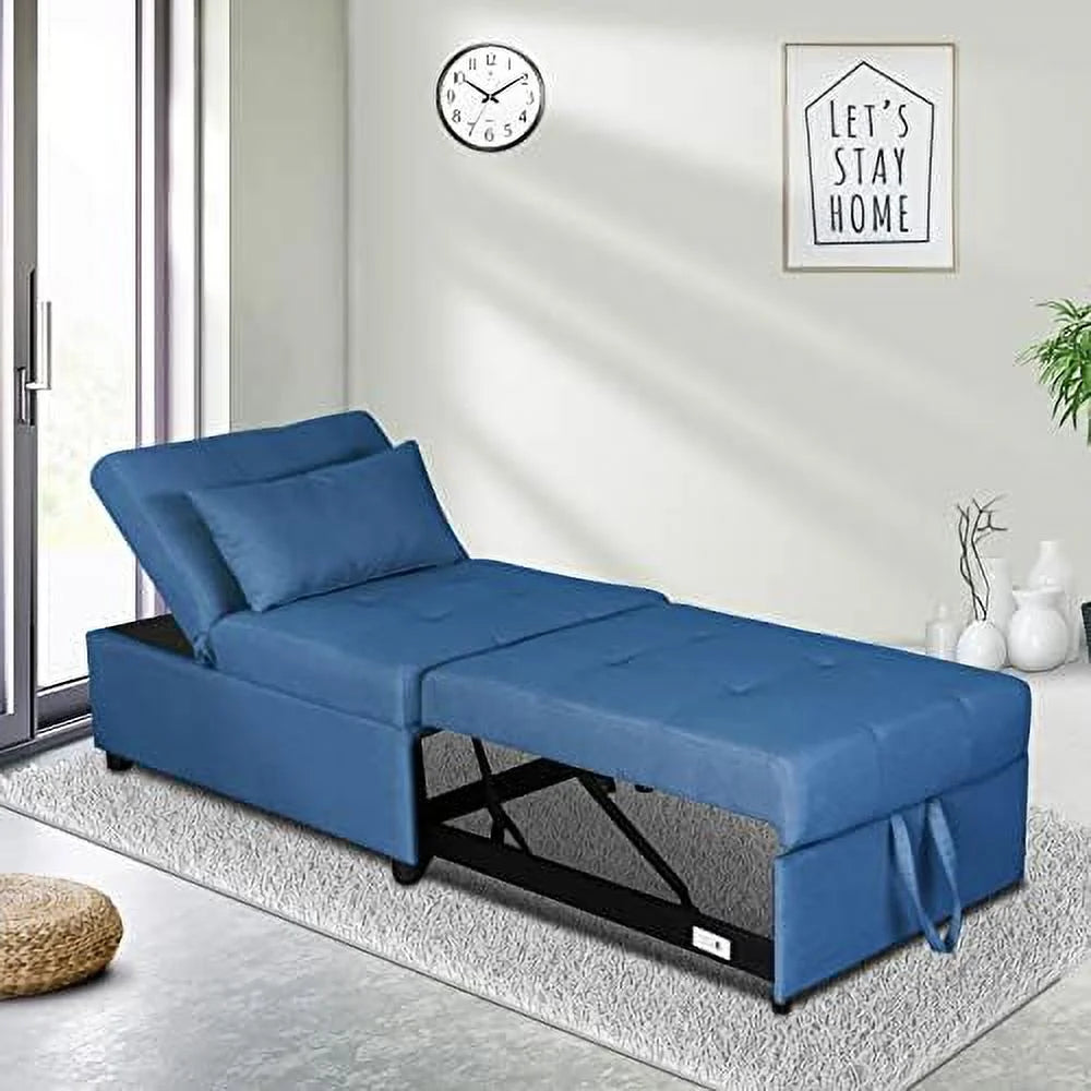 Black Convertible Sleeper Chair Bed with Ottoman U97317