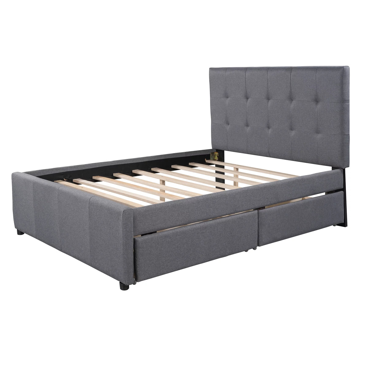 Gray Upholstered Full Size Platform Bed with 2 Drawers B5646