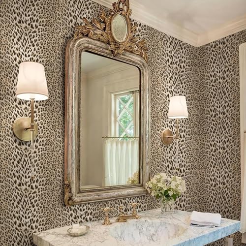 Gold Glitter Non-pasted 3D Embossed Leopard Print Wallpaper N99113