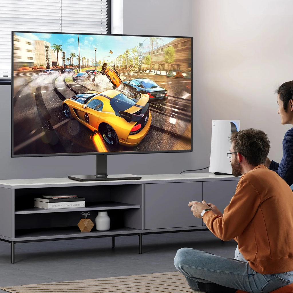 Swivel TV Stand for 37-70 Inch Flat Screen TVs with Tempered Glass Base F734