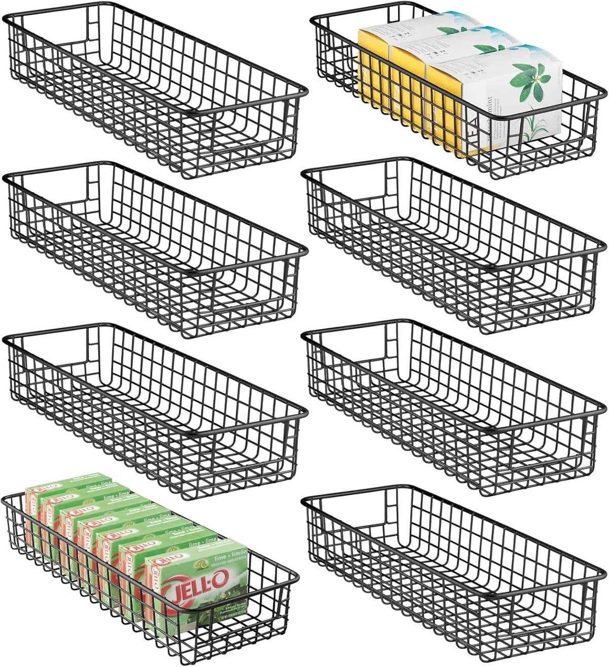 Bronze Metal Wire Food Organizer Storage Bin Basket with Handles, 8 Pack V77159