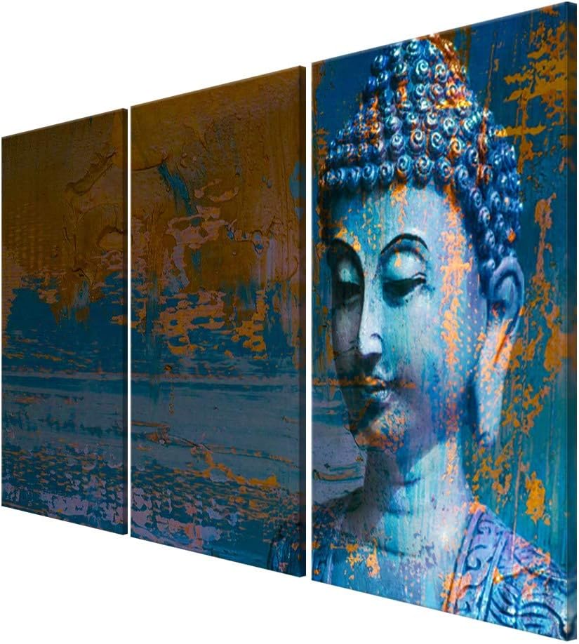 Blue Buddha Canvas Painting 3 Pieces Poster 54x30 Inch G699248