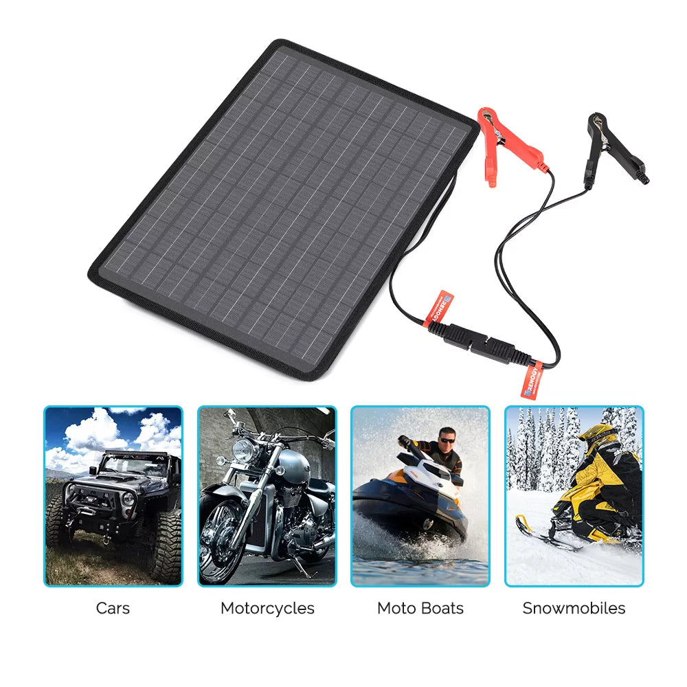 5W Outdoor Battery Charger Maintainer Trickle Charger with Lighter Plug, Alligator Clips, and Battery Cables T844