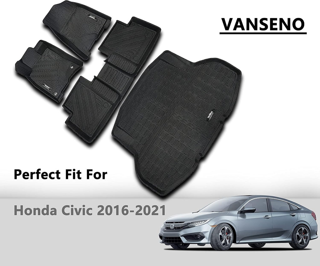 Black All-Weather Car Floor Mats & Cargo Trunk Liners Set R728143
