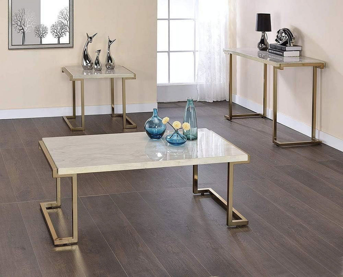 Champagne Beige Faux Marble Top Console Table X40114
