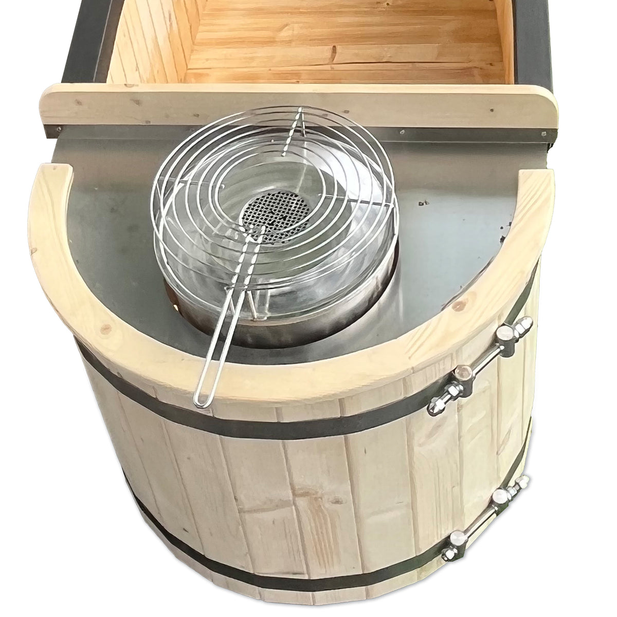 Natural Pine Wood Hot Tub 2 Persons 132 Gallons with Charcoal Stove J20915