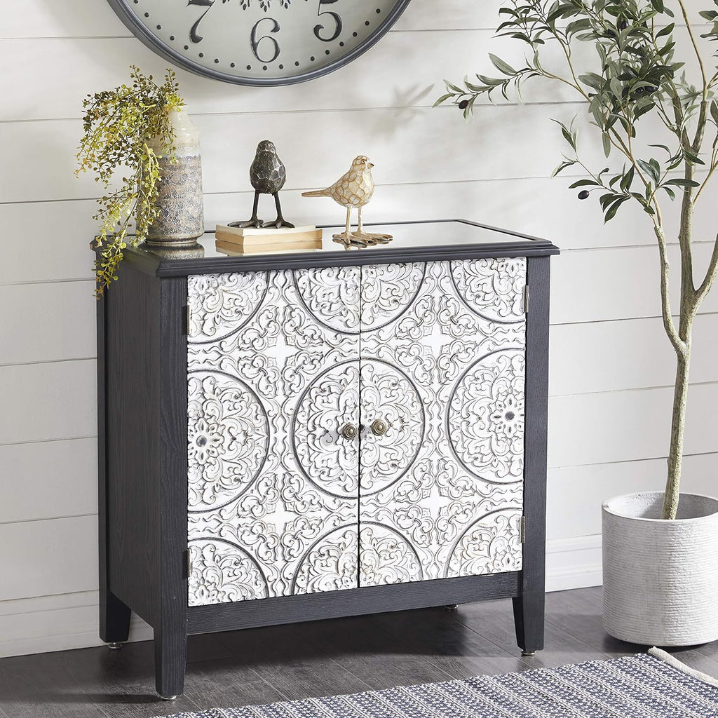 Black Brown Wood and Metal Two-Door Cabinet Y9190