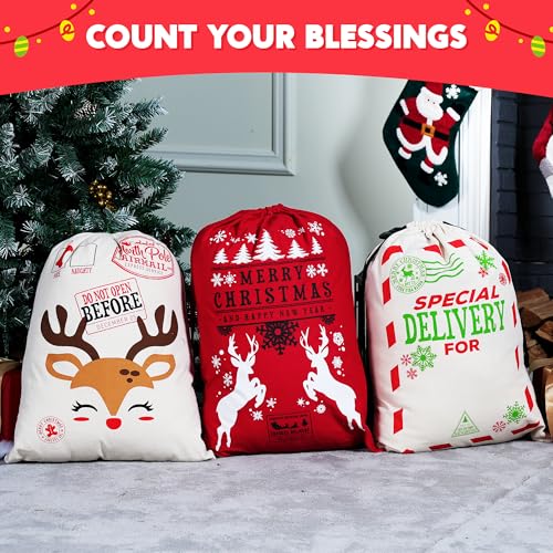 Large Christmas Canvas Gift Bag with Drawstring E4730