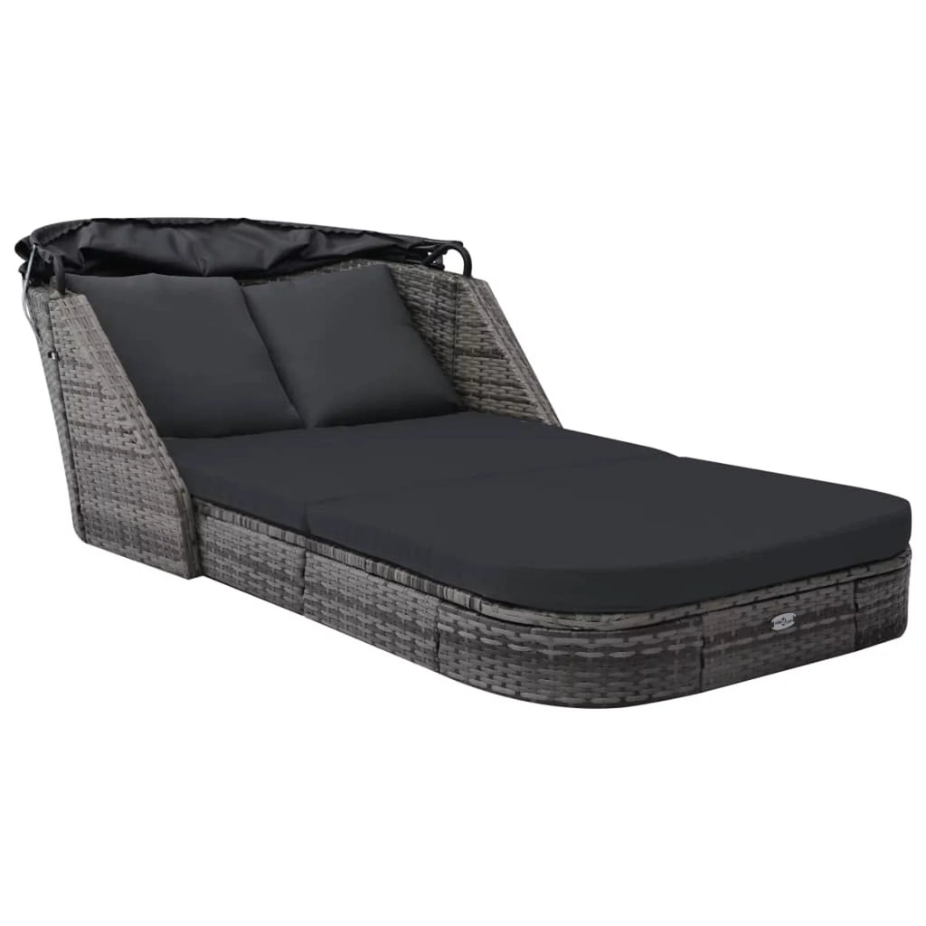 Outdoor Poly Rattan Sun Lounger with Canopy and Cushions A8342