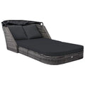 Outdoor Poly Rattan Sun Lounger with Canopy and Cushions A8342