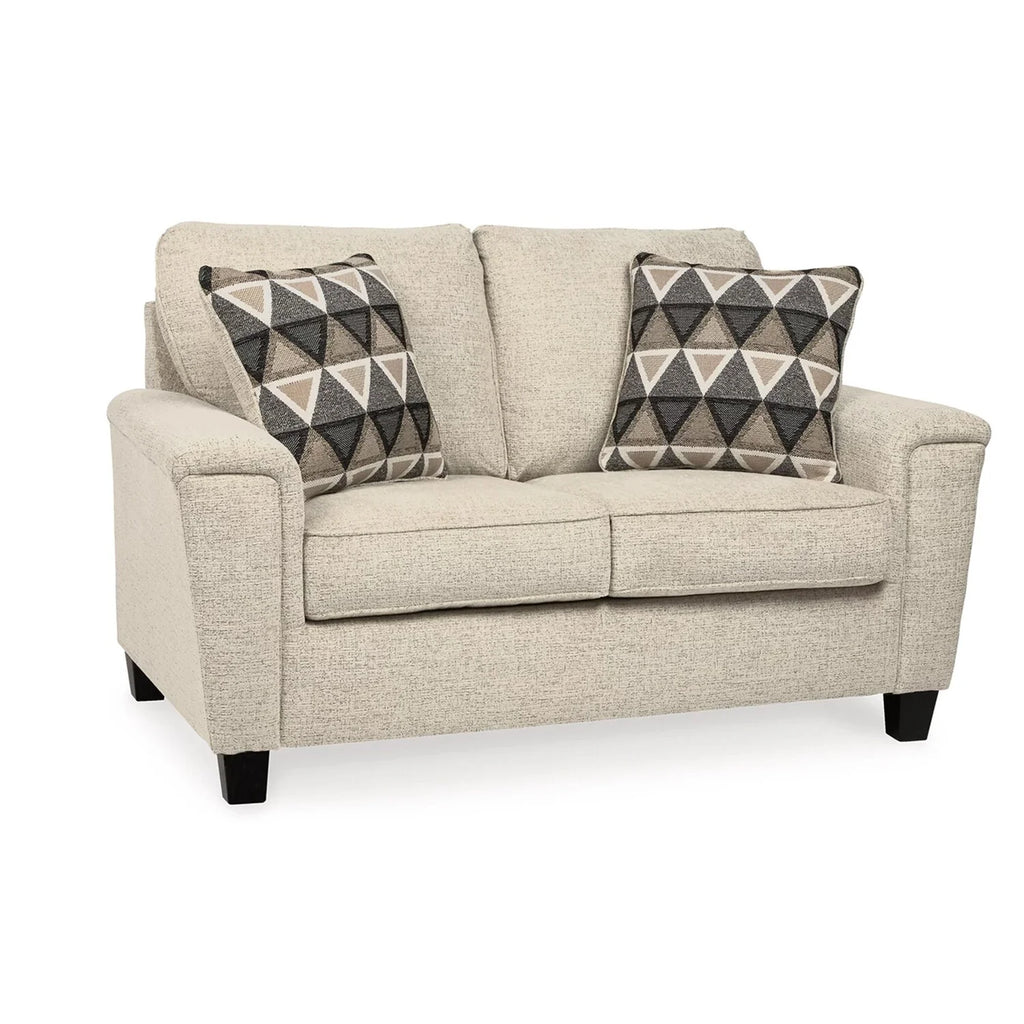 Cream Chenille Polyester Loveseat with 2 Throw Pillows W694417