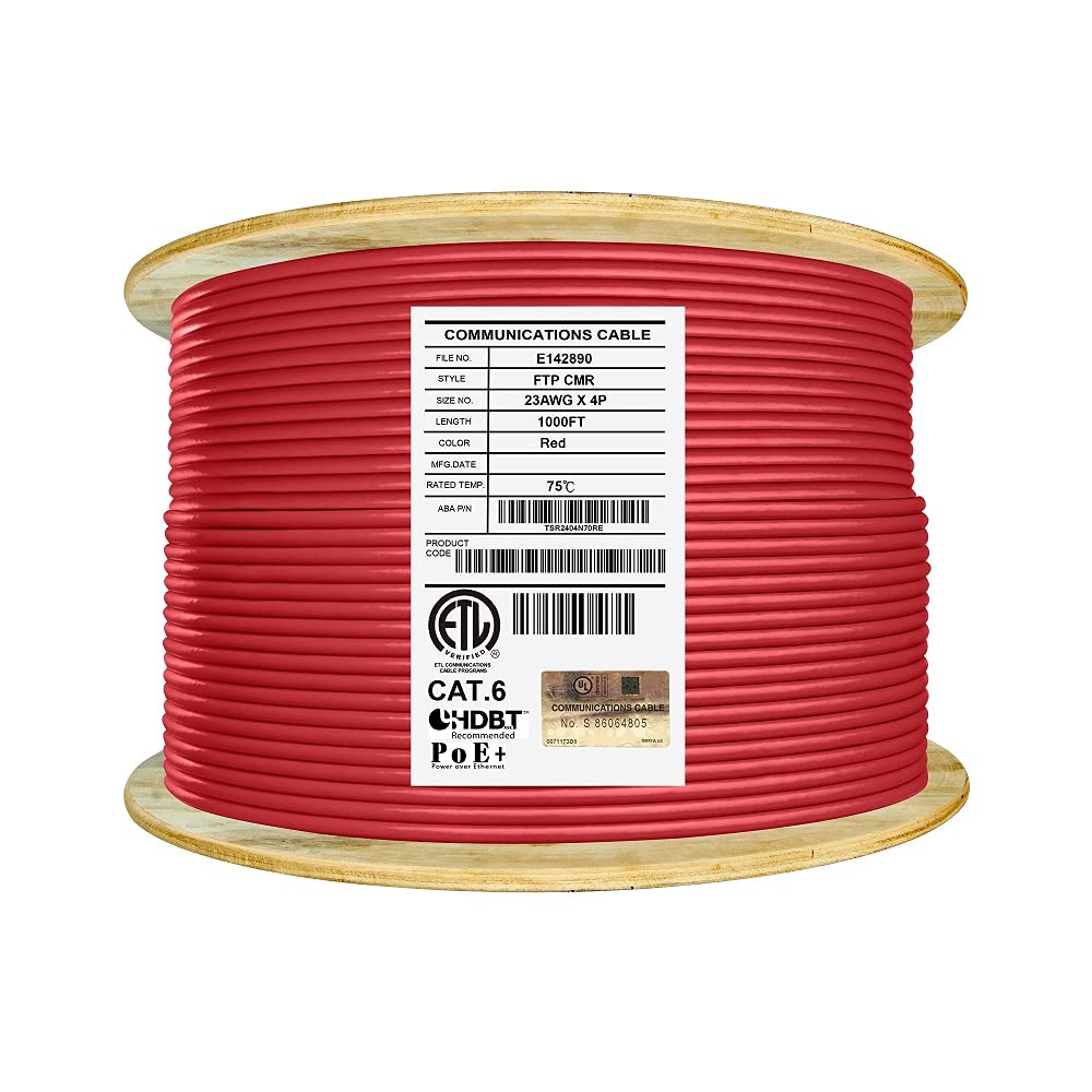 Bulk Ethernet Cable Reel, Cat6 Shielded Riser, 1000ft, Black U92801