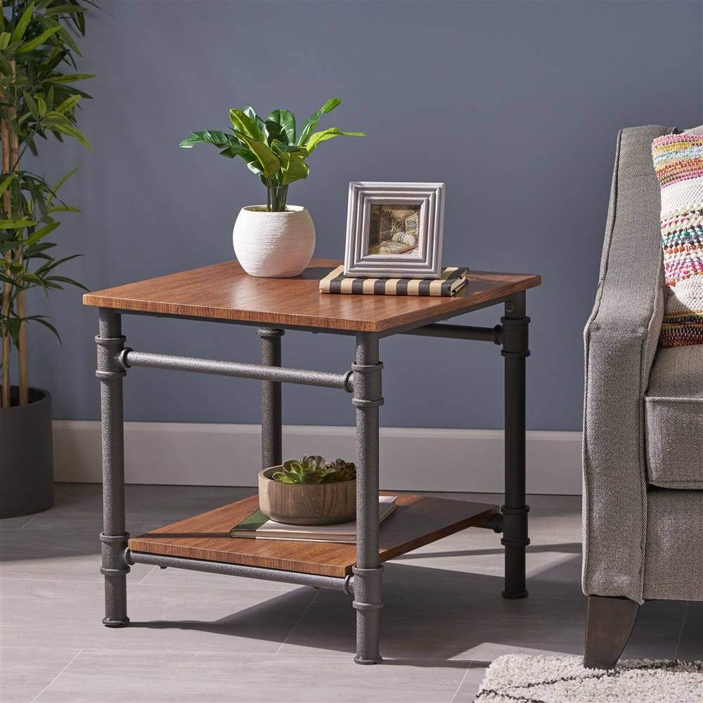 Industrial End Table in Teak Finish X77993