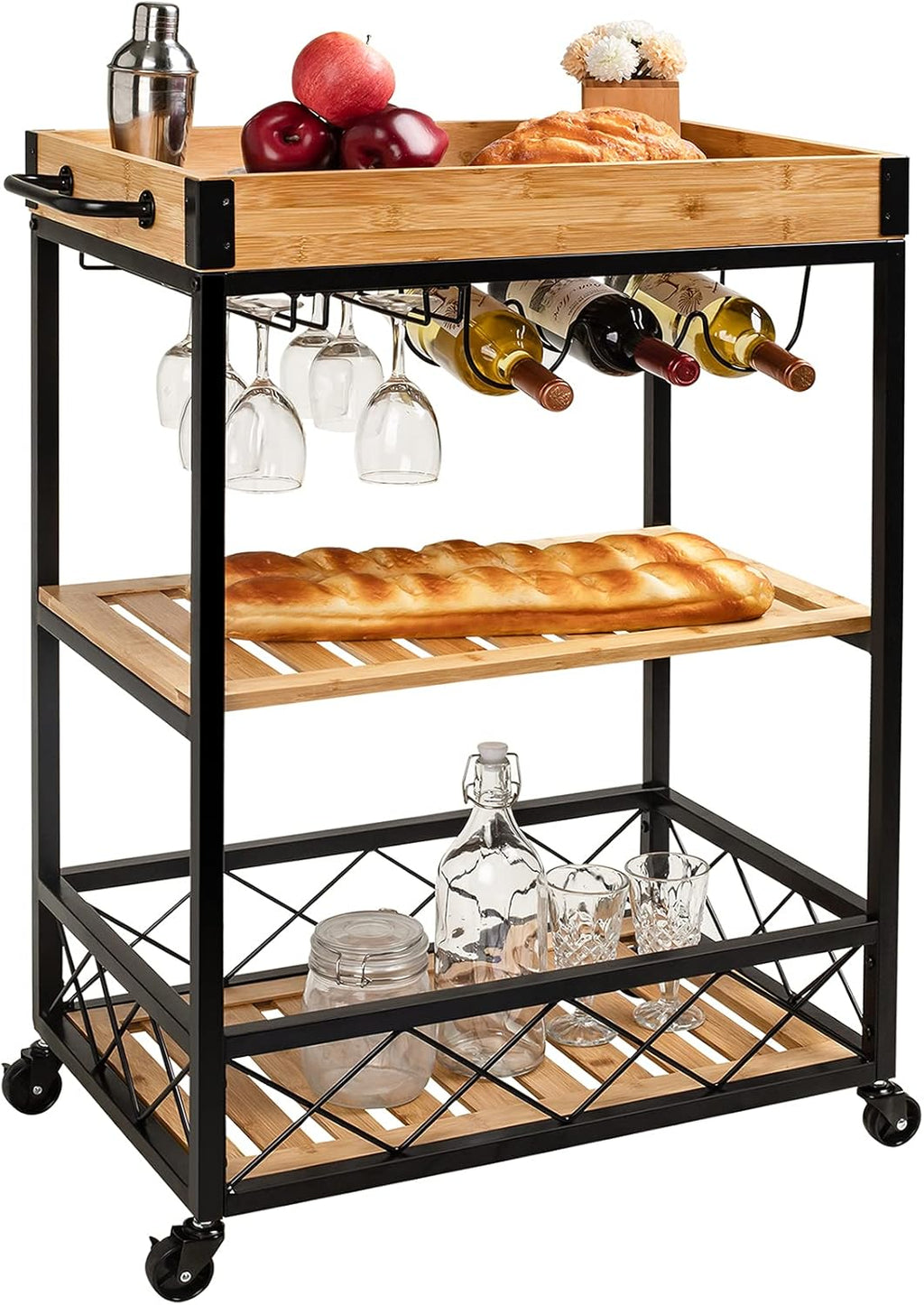 Bamboo Kitchen Cart with Mesh Shelves N527