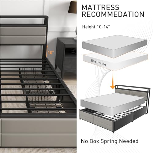 Grey Full Size Bed Frame with 4 Storage Drawers Y518