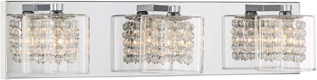 Chrome Silver Metal 3-Light Wall Mount Fixture with Clear Glass Shade F5919