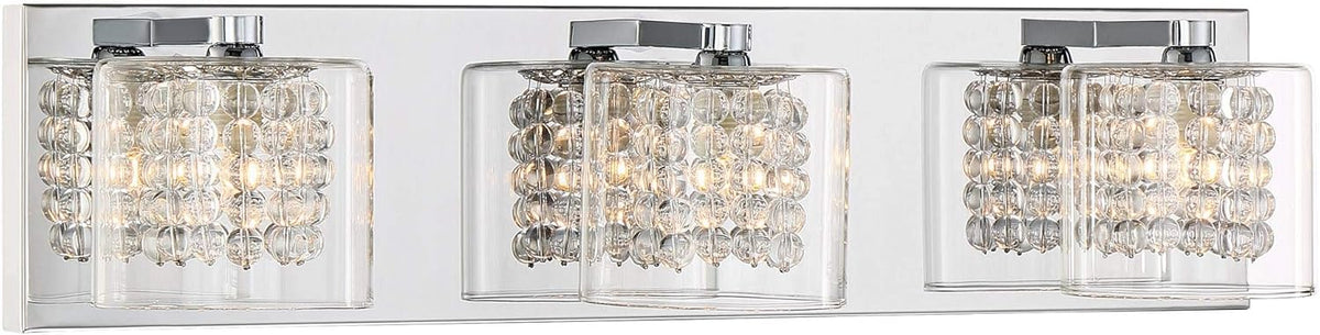 Chrome Silver Metal 3-Light Wall Mount Fixture with Clear Glass Shade F5919