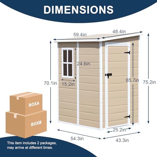 6x3 FT Waterproof Resin Outdoor Storage Shed with Floor and Lockable Door, Light Gray O28612