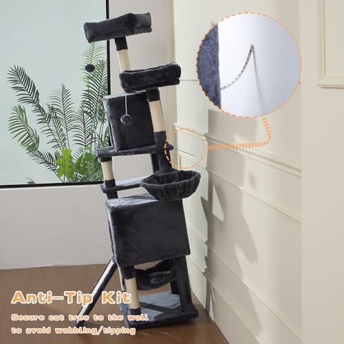 70-Inch Light Gray Cat Tree Tower with Hammock X717