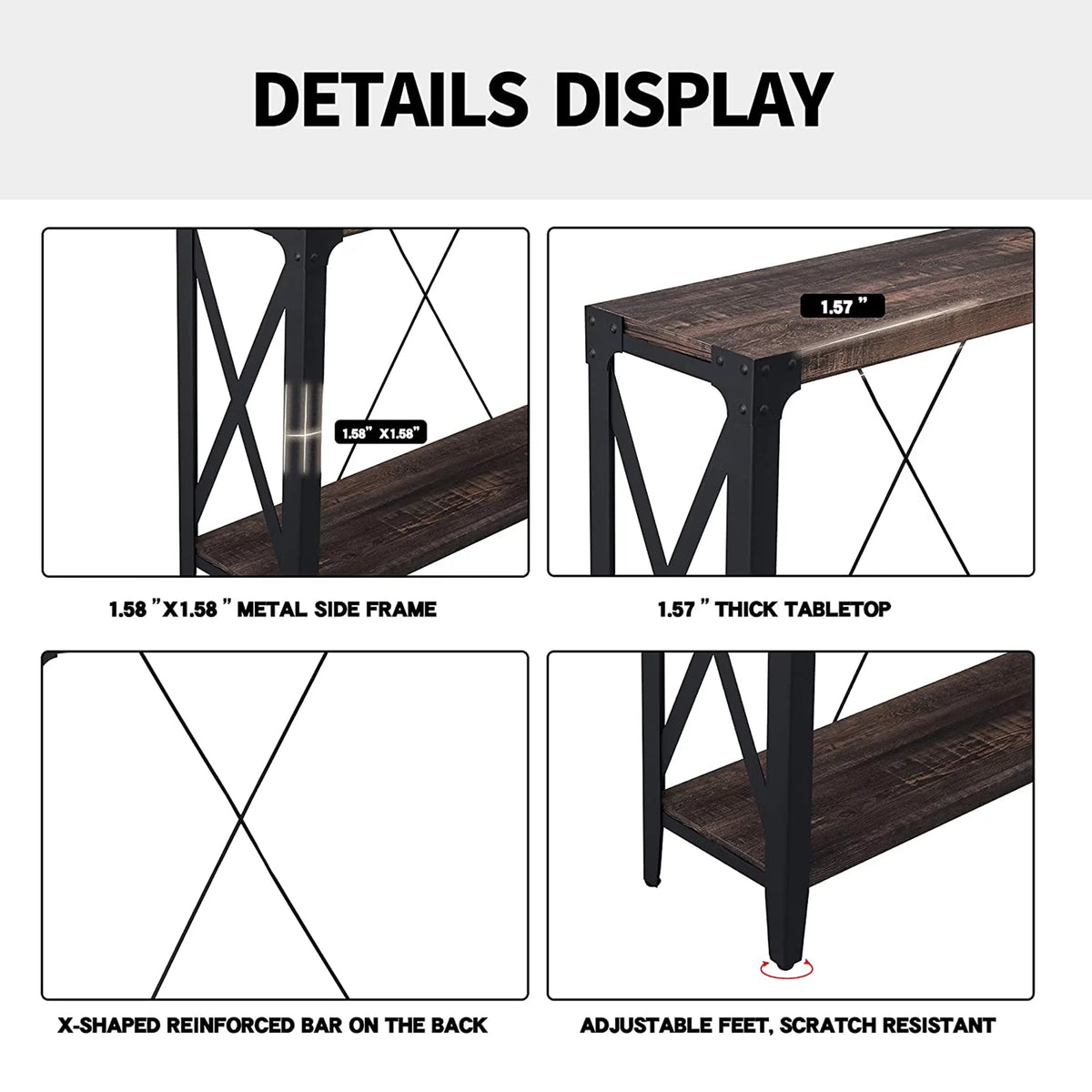 46 Inch 2-Tier Dark Rustic Oak Console Table U72967