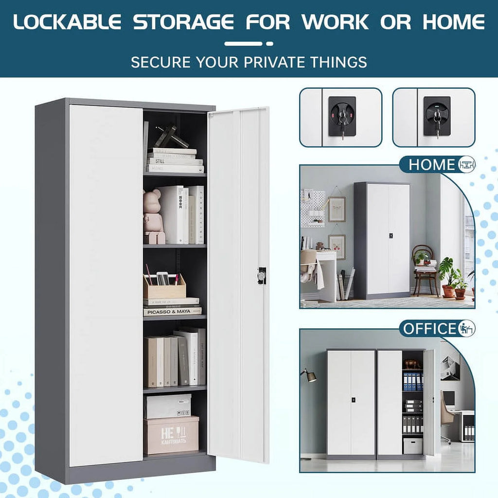 71" Metal Storage Locker with Locking Door and 4 Adjustable Shelves I666501