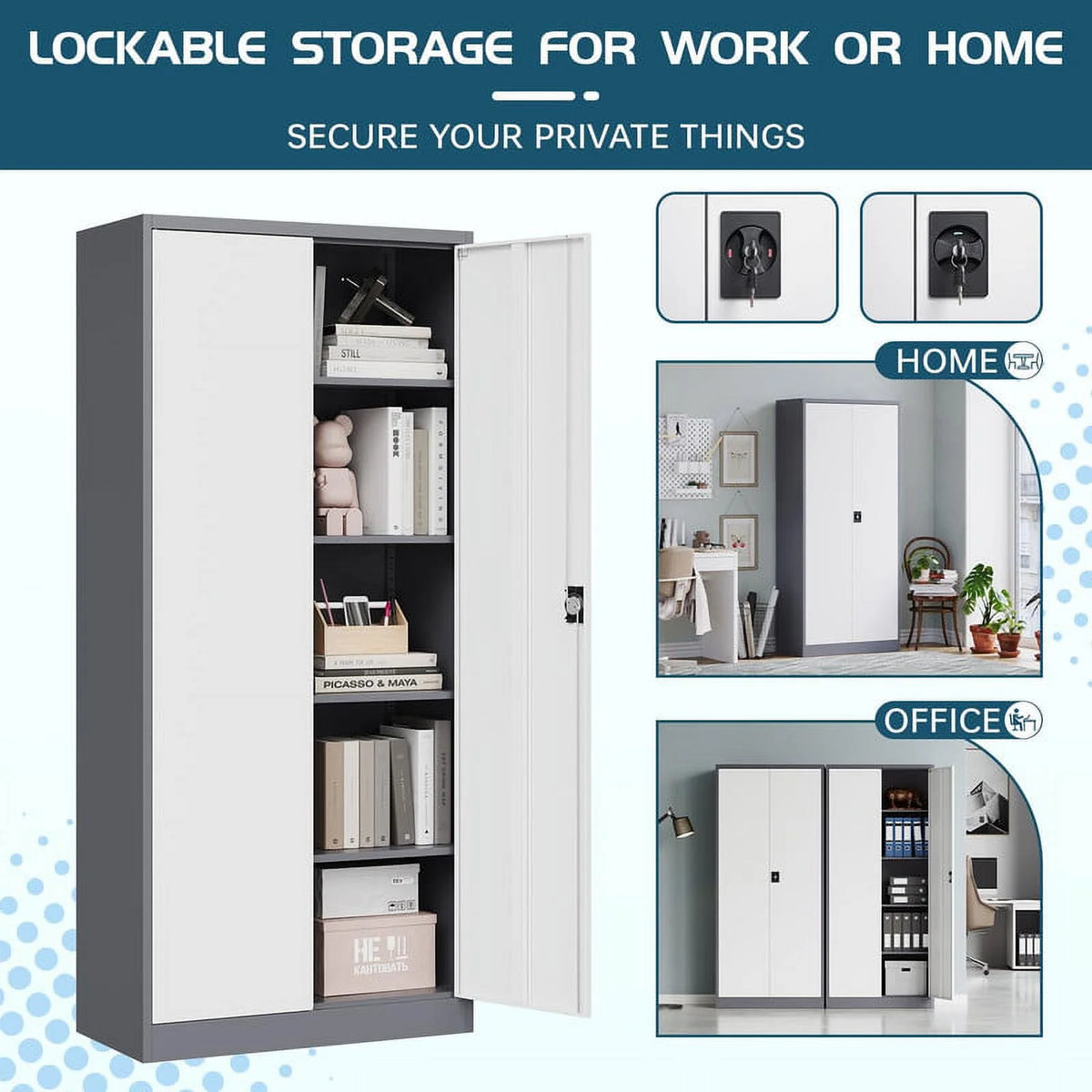 71" Metal Storage Locker with Locking Door and 4 Adjustable Shelves I666501