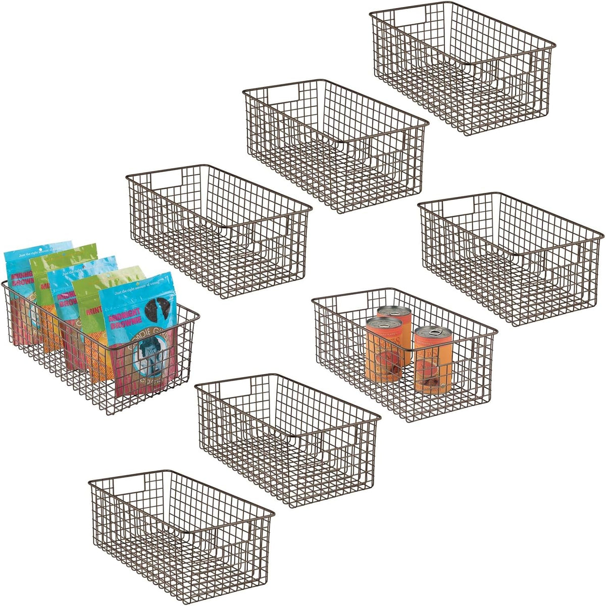 Bronze Metal Wire Food Organizer Storage Bin Basket with Handles, 8 Pack V77159