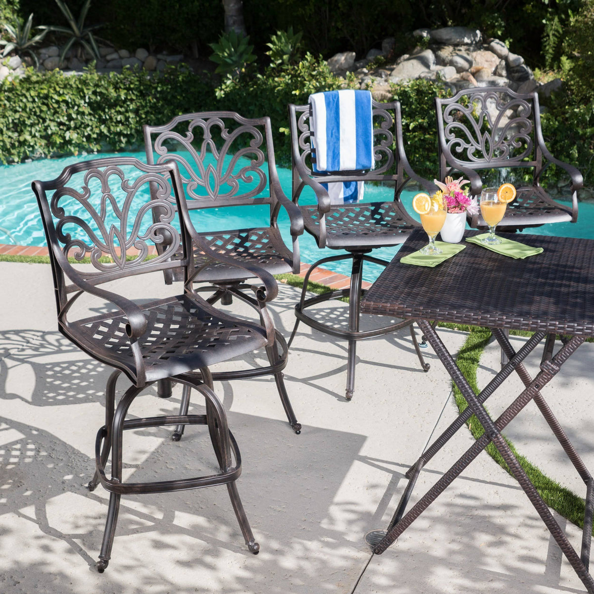 Bronze Finished Cast Aluminum Barstools (Set of 2) O72060