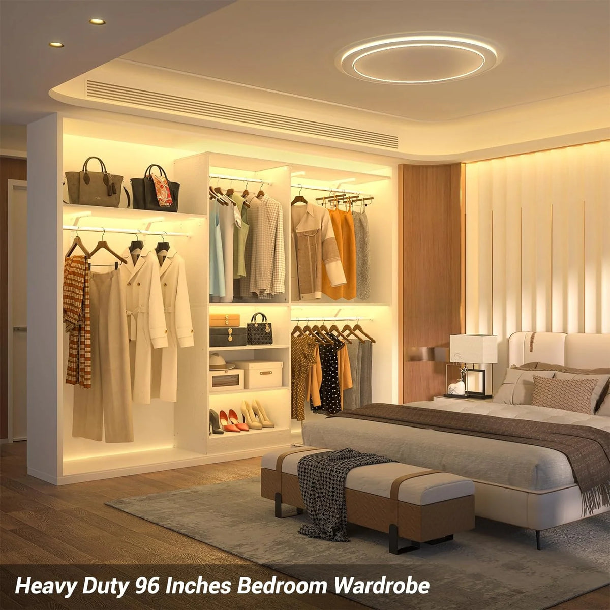 96'' White Closet System with 3 Shelving Towers Z60496